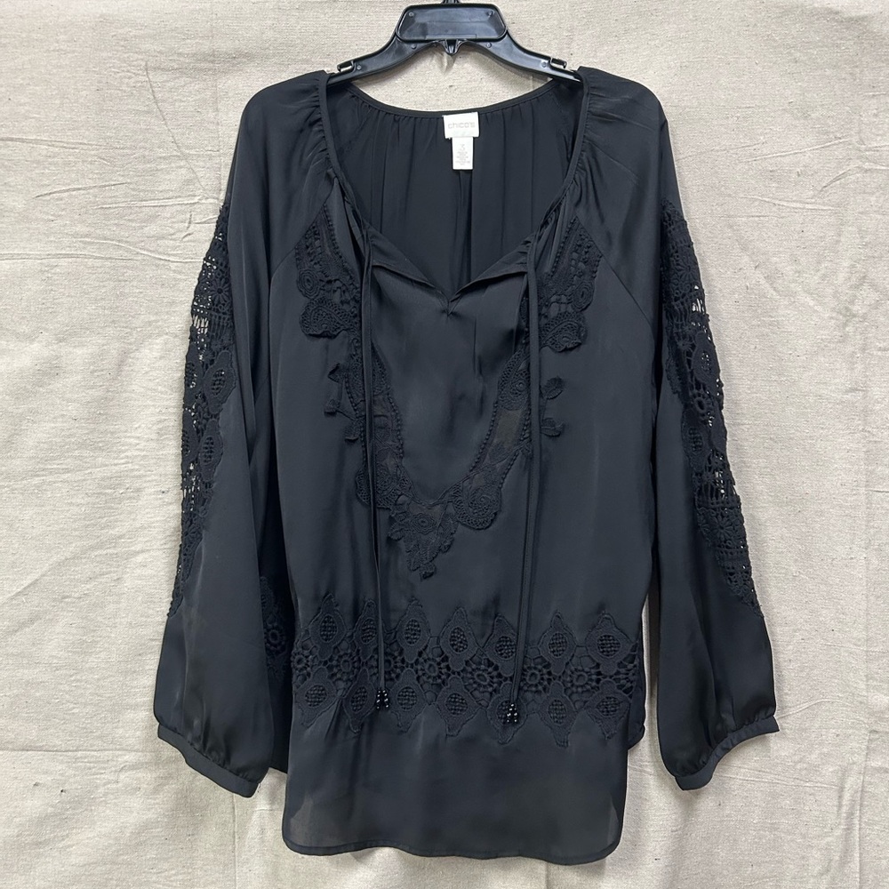 Chico's Black Lace Detail Blouse